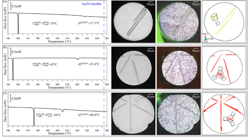 不同SnAg5过冷温度的Ag3Sn微观结构
